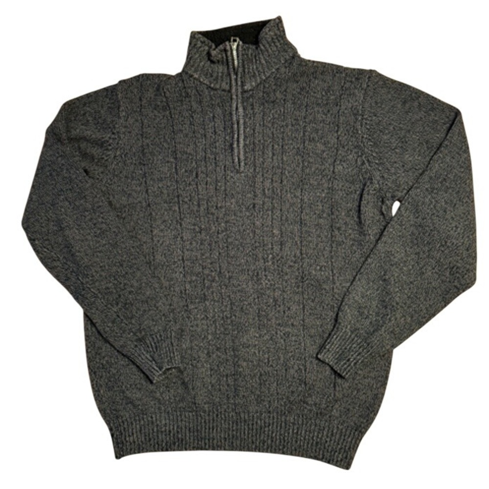 Oscar de la Renta Mens L Gray Quarter Zip Pullover Sweater Marl Knit